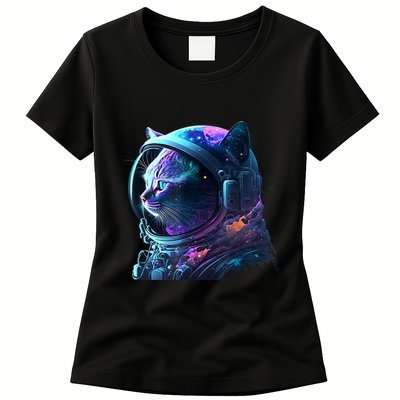 Cat Astronaut In Space Suit And Helmet In The Cosmos Funny Womens T-Shirt