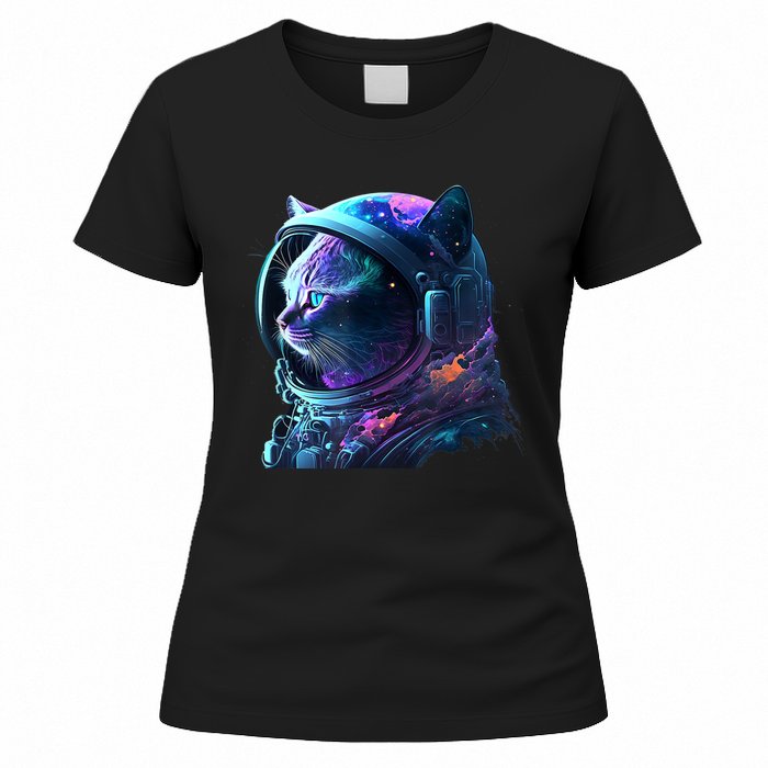 Cat Astronaut In Space Suit And Helmet In The Cosmos Funny Women's T-Shirt