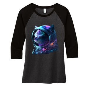 Cat Astronaut In Space Suit And Helmet In The Cosmos Funny Women's Tri-Blend 3/4-Sleeve Raglan Shirt