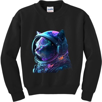 Cat Astronaut In Space Suit And Helmet In The Cosmos Funny Kids Sweatshirt