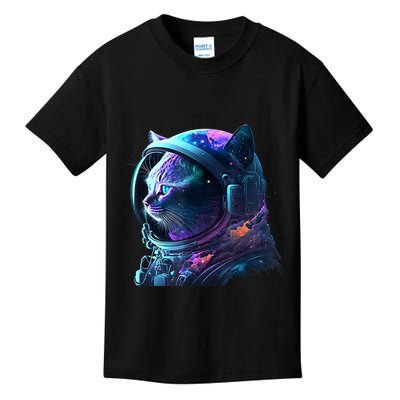 Cat Astronaut In Space Suit And Helmet In The Cosmos Funny Kids T-Shirt