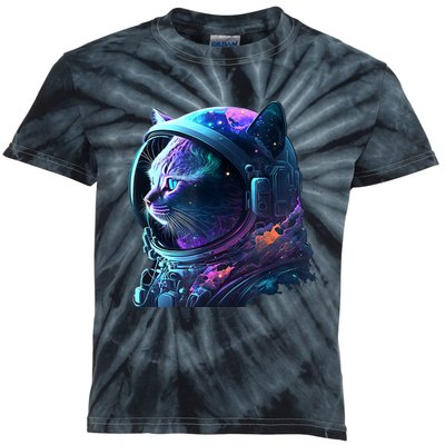 Cat Astronaut In Space Suit And Helmet In The Cosmos Funny Kids Tie-Dye T-Shirt