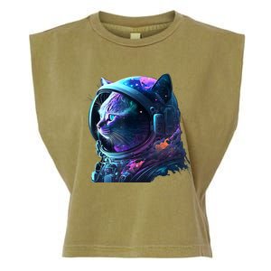 Cat Astronaut In Space Suit And Helmet In The Cosmos Funny Garment-Dyed Women's Muscle Tee