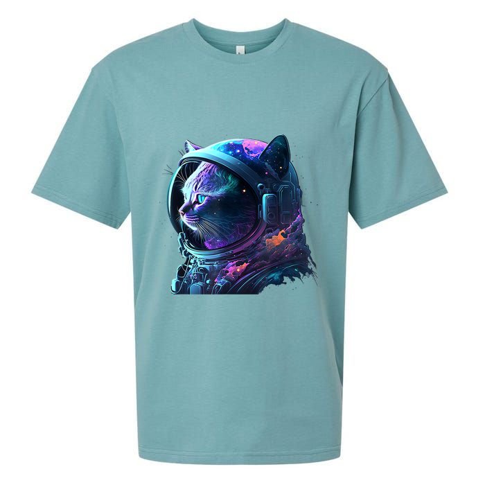 Cat Astronaut In Space Suit And Helmet In The Cosmos Funny Sueded Cloud Jersey T-Shirt