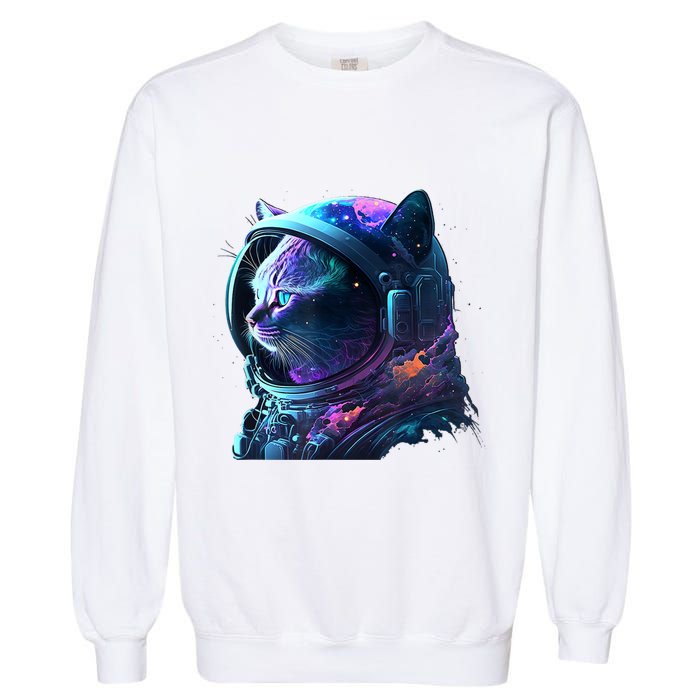 Cat Astronaut In Space Suit And Helmet In The Cosmos Funny Garment-Dyed Sweatshirt
