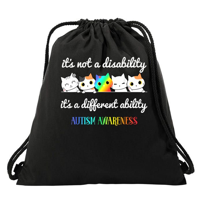 Cat Autism It's Not a Disability It's a Different Ability Drawstring Bag