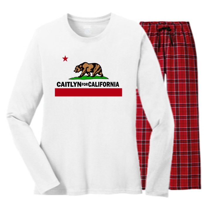 Caitlyn For California Governor Jenner Cali Flag Women's Long Sleeve Flannel Pajama Set 