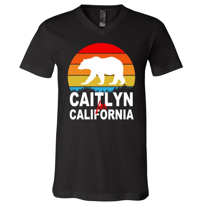 Caitlyn For California Retro Cali Bear V-Neck T-Shirt