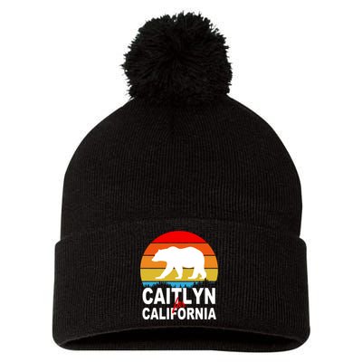 Caitlyn For California Retro Cali Bear Pom Pom 12in Knit Beanie