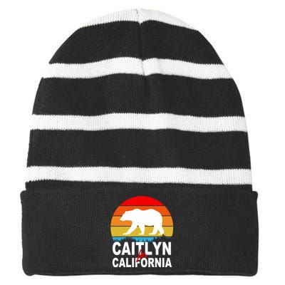 Caitlyn For California Retro Cali Bear Striped Beanie with Solid Band