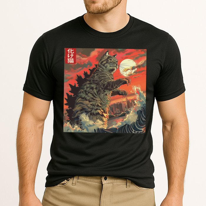 Catzilla Attacking Japan Funny Cute Cat Anime Style Cooling Performance Crew T-Shirt
