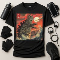 Catzilla Attacking Japan Funny Cute Cat Anime Style Cooling Performance Crew T-Shirt