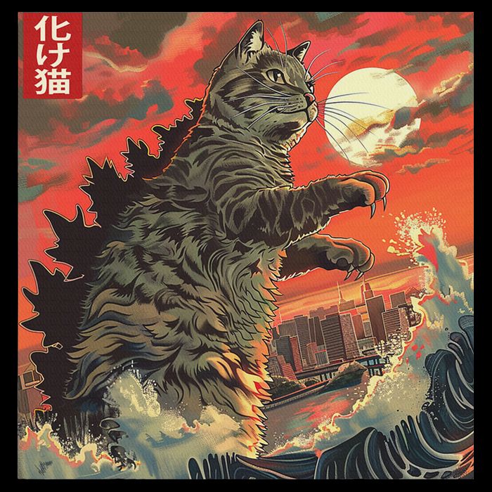Catzilla Attacking Japan Funny Cute Cat Anime Style Cooling Performance Crew T-Shirt