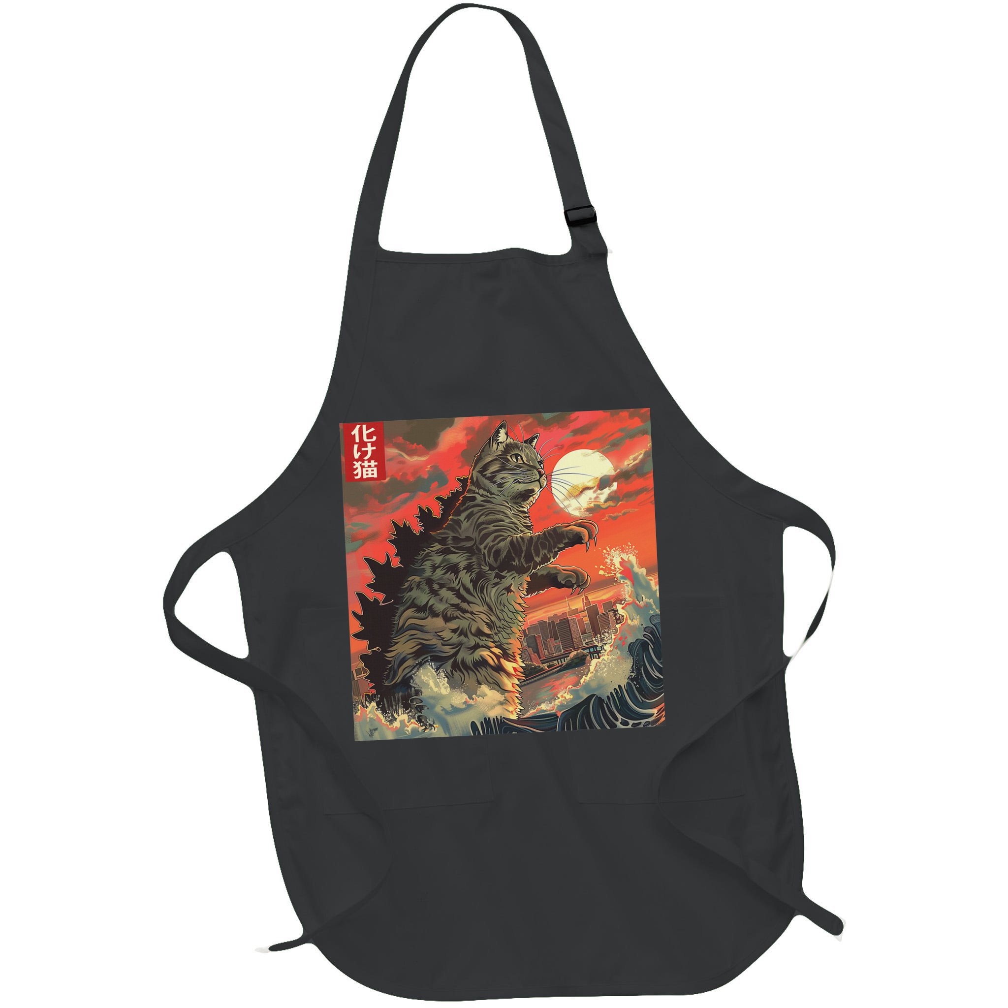 Catzilla Attacking Japan Funny Cute Cat Anime Style Apron