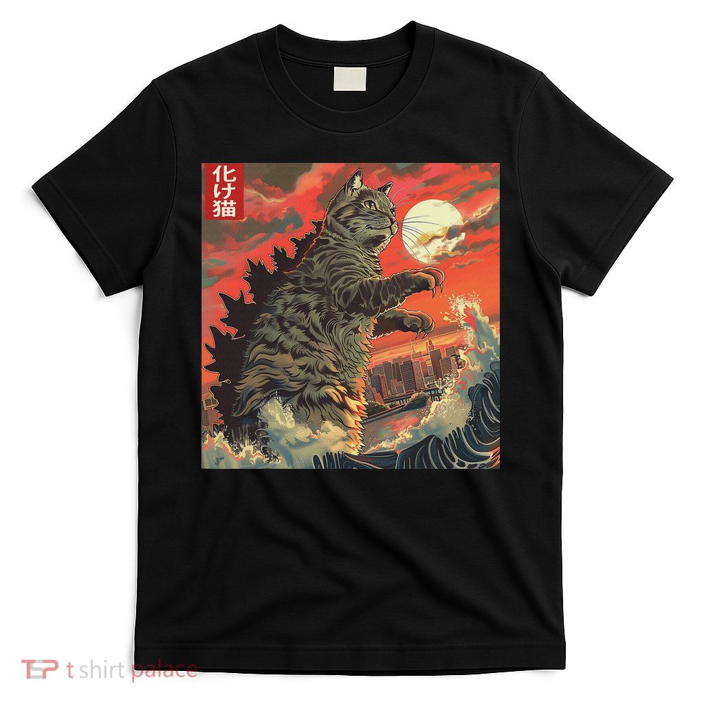 Catzilla Attacking Japan Funny Cute Cat Anime Style T-Shirt