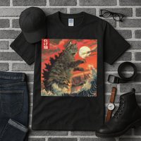 Catzilla Attacking Japan Funny Cute Cat Anime Style Tall T-Shirt