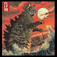 Catzilla Attacking Japan Funny Cute Cat Anime Style Tall T-Shirt
