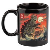 Catzilla Attacking Japan Funny Cute Cat Anime Style 11oz C Handle Ceramic Mug