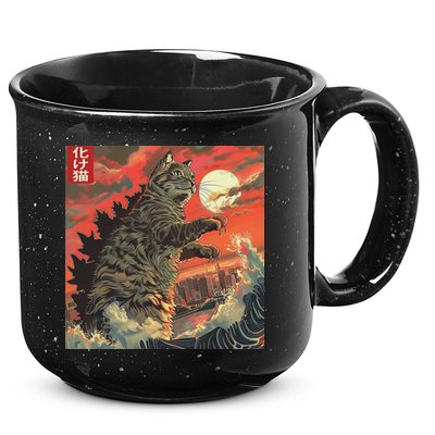 Catzilla Attacking Japan Funny Cute Cat Anime Style 15oz Campfire Ceramic Mug