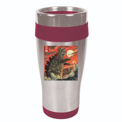 Catzilla Attacking Japan Funny Cute Cat Anime Style 16oz Travel Tumbler