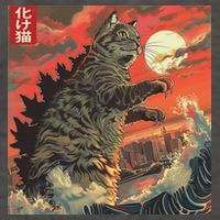Catzilla Attacking Japan Funny Cute Cat Anime Style Vector Backpack