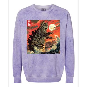 Catzilla Attacking Japan Funny Cute Cat Anime Style Colorblast Crewneck Sweatshirt