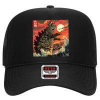 Catzilla Attacking Japan Funny Cute Cat Anime Style High Crown Mesh Back Trucker Hat