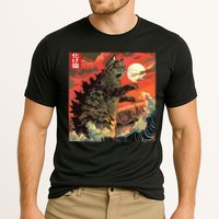 Catzilla Attacking Japan Funny Cute Cat Anime Style Cooling Performance Crew T-Shirt