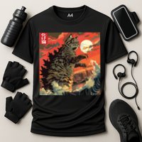 Catzilla Attacking Japan Funny Cute Cat Anime Style Cooling Performance Crew T-Shirt