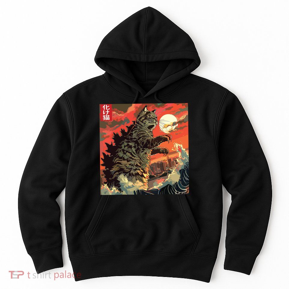Catzilla Attacking Japan Funny Cute Cat Anime Style Hoodie