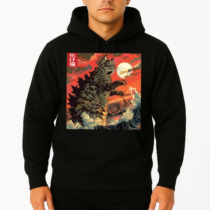 Catzilla Attacking Japan Funny Cute Cat Anime Style Hoodie