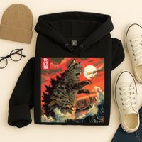 Catzilla Attacking Japan Funny Cute Cat Anime Style Hoodie