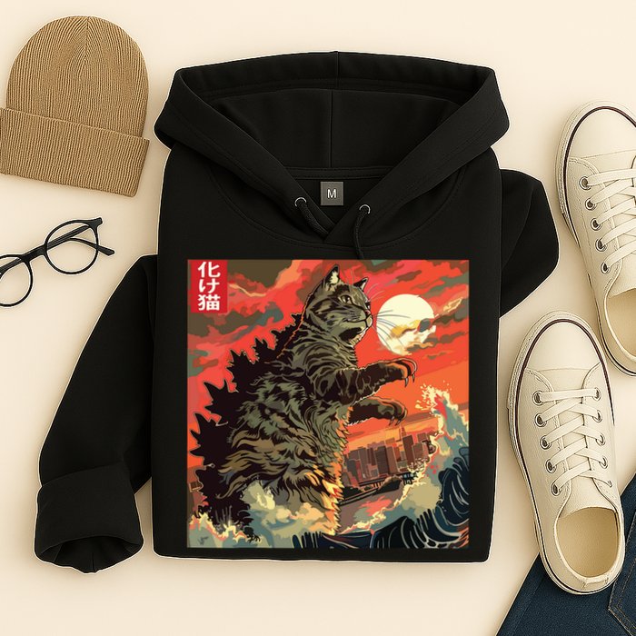 Catzilla Attacking Japan Funny Cute Cat Anime Style Hoodie