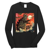 Catzilla Attacking Japan Funny Cute Cat Anime Style Long Sleeve Shirt