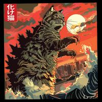 Catzilla Attacking Japan Funny Cute Cat Anime Style Sustainable Bucket Hat