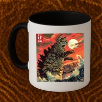 Catzilla Attacking Japan Funny Cute Cat Anime Style Mug
