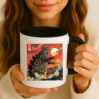 Catzilla Attacking Japan Funny Cute Cat Anime Style Mug