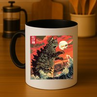 Catzilla Attacking Japan Funny Cute Cat Anime Style Mug