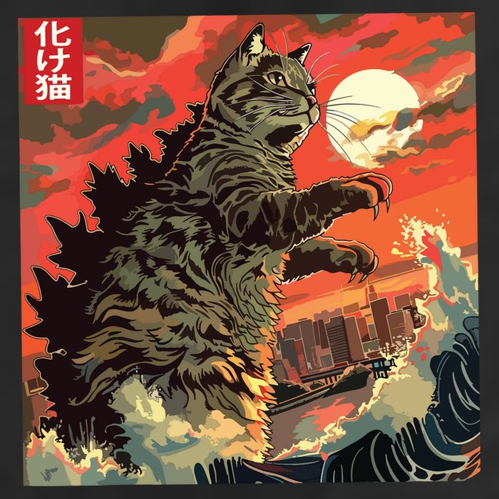 Catzilla Attacking Japan Funny Cute Cat Anime Style 15oz Campfire Ceramic Mug