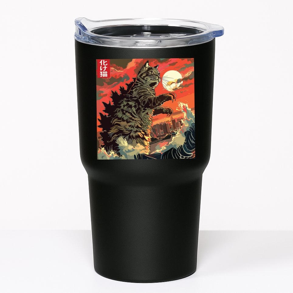 Catzilla Attacking Japan Funny Cute Cat Anime Style Tumbler