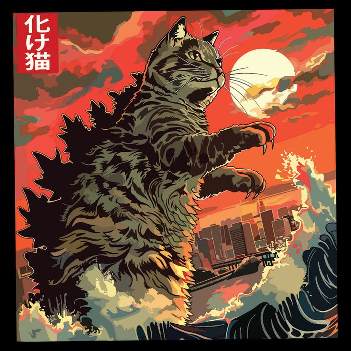Catzilla Attacking Japan Funny Cute Cat Anime Style Magnet