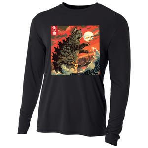 Catzilla Attacking Japan Funny Cute Cat Anime Style Cooling Performance Long Sleeve Crew