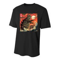 Catzilla Attacking Japan Funny Cute Cat Anime Style Youth Performance Sprint T-Shirt