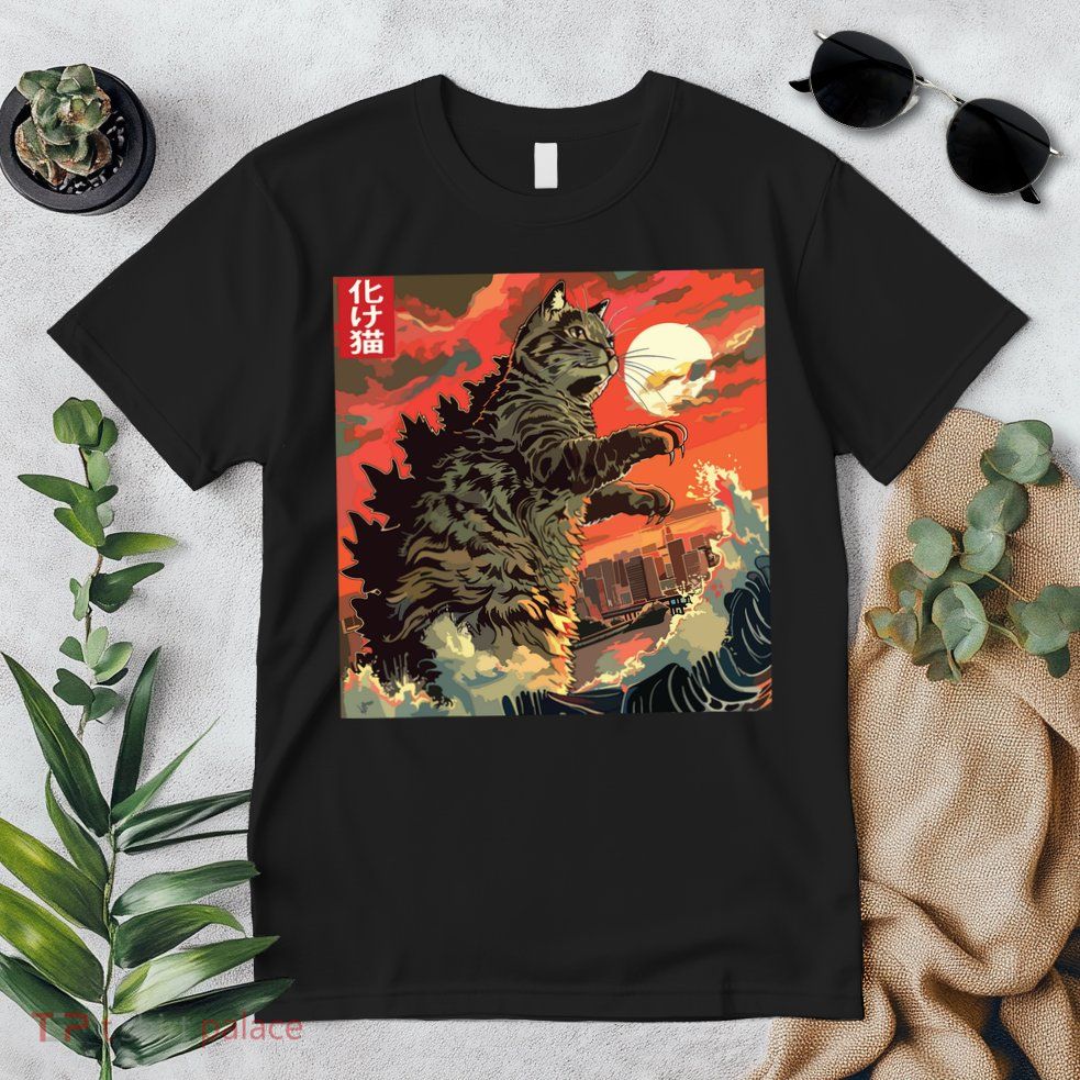 Catzilla Attacking Japan Funny Cute Cat Anime Style Premium T-Shirt