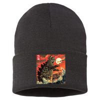 Catzilla Attacking Japan Funny Cute Cat Anime Style Sustainable Knit Beanie