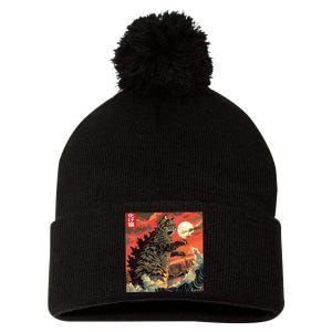 Catzilla Attacking Japan Funny Cute Cat Anime Style Pom Pom 12in Knit Beanie