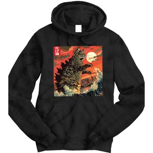 Catzilla Attacking Japan Funny Cute Cat Anime Style Tie Dye Hoodie