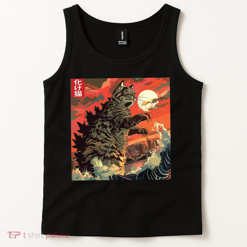 Catzilla Attacking Japan Funny Cute Cat Anime Style Tank Top