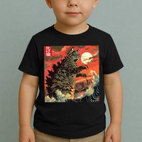 Catzilla Attacking Japan Funny Cute Cat Anime Style Toddler T-Shirt