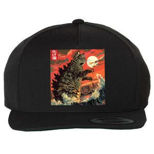 Catzilla Attacking Japan Funny Cute Cat Anime Style Wool Snapback Cap